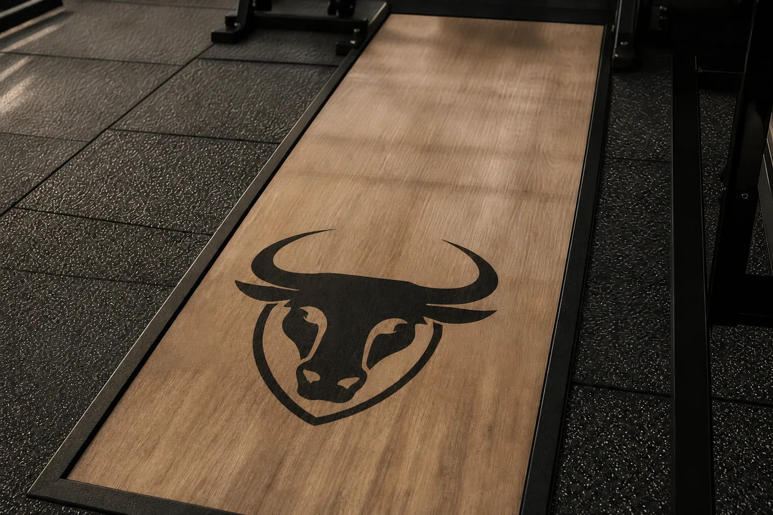 Gym floor with FIT HQ logo branding